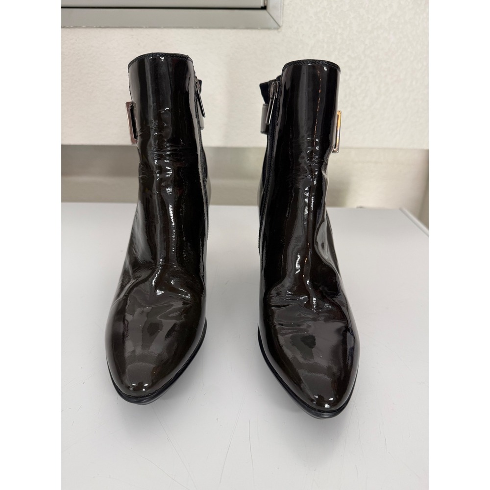Aquatalia Marvin K Olive Brown Patent Leather Ankle Boots Pointed Toe Size 9